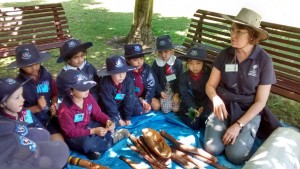 Learning about weapons used by indigenous people.